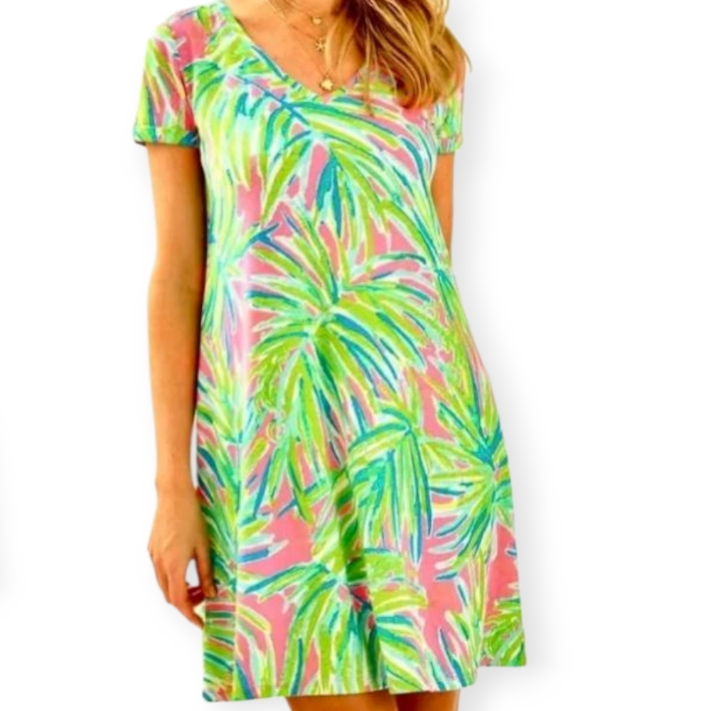 Lilly Pulitzer Jessica Short Sleeve Dress In Tiki Pink Royal Lime